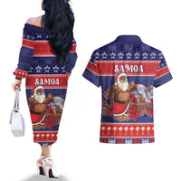 Samoa Christmas Couples Matching Off The Shoulder Long Sleeve Dress and Hawaiian Shirt Samoan Santa Claus Manuia Le Kerisimasi