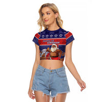 Samoa Christmas Raglan Cropped T Shirt Samoan Santa Claus Manuia Le Kerisimasi