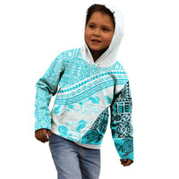 Hawaiian Tapa Kid Hoodie Traditional Vintage Pattern Aqua LT05 - Polynesian Pride