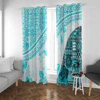 Hawaiian Tapa Window Curtain Traditional Vintage Pattern Aqua LT05 With Grommets Aqua - Polynesian Pride