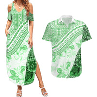 Hawaiian Tapa Couples Matching Summer Maxi Dress and Hawaiian Shirt Traditional Vintage Pattern Green LT05 Green - Polynesian Pride