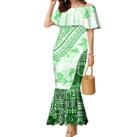 Hawaiian Tapa Family Matching Mermaid Dress and Hawaiian Shirt Traditional Vintage Pattern Green LT05 Mom's Dress Green - Polynesian Pride