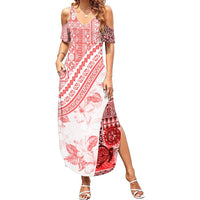 Hawaiian Tapa Summer Maxi Dress Traditional Vintage Pattern Red LT05 Women Red - Polynesian Pride