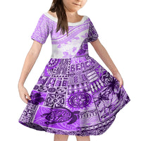 Hawaiian Tapa Family Matching Long Sleeve Bodycon Dress and Hawaiian Shirt Traditional Vintage Pattern Violet LT05 Daughter's Dress Violet - Polynesian Pride