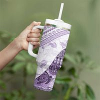 Hawaiian Tapa Tumbler With Handle Traditional Vintage Pattern Violet