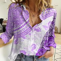 Hawaiian Tapa Women Casual Shirt Traditional Vintage Pattern Violet LT05 Female Violet - Polynesian Pride