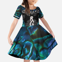 New Zealand Aotearoa Family Matching Summer Maxi Dress and Hawaiian Shirt Maori Taniwha Paua Shell LT05 Daughter's Dress Black - Polynesian Pride