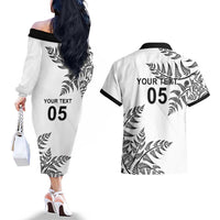 Custom New Zealand Football Couples Matching Off The Shoulder Long Sleeve Dress and Hawaiian Shirt Aotearoa Pride - Polynesian Pride