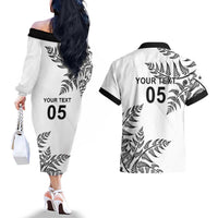 Custom New Zealand Football Couples Matching Off The Shoulder Long Sleeve Dress and Hawaiian Shirt Aotearoa Pride LT05 - Polynesian Pride