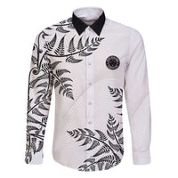 Custom New Zealand Football Family Matching Off Shoulder Maxi Dress and Hawaiian Shirt Aotearoa Pride LT05 Dad's Shirt - Long Sleeve White - Polynesian Pride