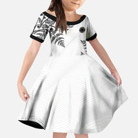 Custom New Zealand Football Family Matching Short Sleeve Bodycon Dress and Hawaiian Shirt Aotearoa Pride LT05 Daughter's Dress White - Polynesian Pride
