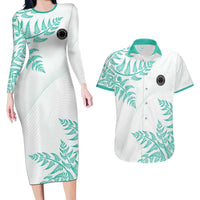 Custom New Zealand Football Couples Matching Long Sleeve Bodycon Dress and Hawaiian Shirt Aotearoa Pride Aqua Version LT05 Aqua - Polynesian Pride