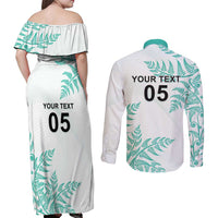 Custom New Zealand Football Couples Matching Off Shoulder Maxi Dress and Long Sleeve Button Shirt Aotearoa Pride Aqua Version - Polynesian Pride