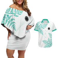 Custom New Zealand Football Couples Matching Off Shoulder Short Dress and Hawaiian Shirt Aotearoa Pride Aqua Version LT05 Aqua - Polynesian Pride