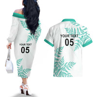 Custom New Zealand Football Couples Matching Off The Shoulder Long Sleeve Dress and Hawaiian Shirt Aotearoa Pride Aqua Version LT05 - Polynesian Pride