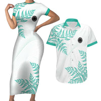 Custom New Zealand Football Couples Matching Short Sleeve Bodycon Dress and Hawaiian Shirt Aotearoa Pride Aqua Version LT05 Aqua - Polynesian Pride