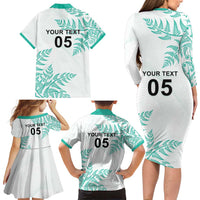 Custom New Zealand Football Family Matching Long Sleeve Bodycon Dress and Hawaiian Shirt Aotearoa Pride Aqua Version LT05 - Polynesian Pride