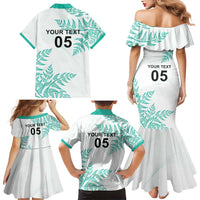 Custom New Zealand Football Family Matching Mermaid Dress and Hawaiian Shirt Aotearoa Pride Aqua Version - Polynesian Pride