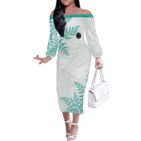 Custom New Zealand Football Family Matching Off The Shoulder Long Sleeve Dress and Hawaiian Shirt Aotearoa Pride Aqua Version LT05 Mom's Dress Aqua - Polynesian Pride