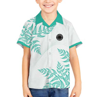 Custom New Zealand Football Family Matching Off Shoulder Maxi Dress and Hawaiian Shirt Aotearoa Pride Aqua Version LT05 Son's Shirt Aqua - Polynesian Pride
