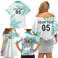 Custom New Zealand Football Family Matching Off Shoulder Short Dress and Hawaiian Shirt Aotearoa Pride Aqua Version - Polynesian Pride