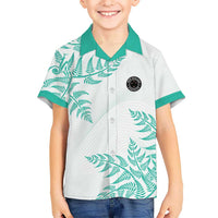 Custom New Zealand Football Family Matching Off Shoulder Short Dress and Hawaiian Shirt Aotearoa Pride Aqua Version LT05 Son's Shirt Aqua - Polynesian Pride
