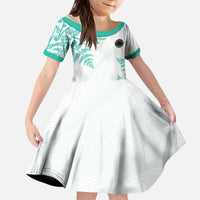 Custom New Zealand Football Kid Short Sleeve Dress Aotearoa Pride Aqua Version - Polynesian Pride