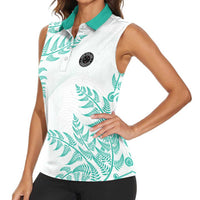Custom New Zealand Football Women Sleeveless Polo Shirt Aotearoa Pride Aqua Version - Polynesian Pride