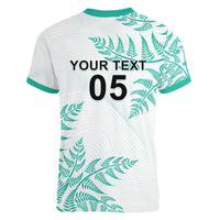 Custom New Zealand Football Women V-Neck T-Shirt Aotearoa Pride Aqua Version - Polynesian Pride