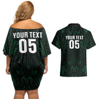 Custom New Zealand Fishing Couples Matching Off Shoulder Short Dress and Hawaiian Shirt Maori Tribal Pattern LT05 - Polynesian Pride