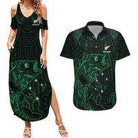 Custom New Zealand Fishing Couples Matching Summer Maxi Dress and Hawaiian Shirt Maori Tribal Pattern LT05 Black - Polynesian Pride
