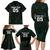 Custom New Zealand Fishing Family Matching Long Sleeve Bodycon Dress and Hawaiian Shirt Maori Tribal Pattern LT05 - Polynesian Pride