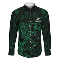 Custom New Zealand Fishing Family Matching Long Sleeve Bodycon Dress and Hawaiian Shirt Maori Tribal Pattern LT05 Dad's Shirt - Long Sleeve Black - Polynesian Pride