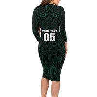 Custom New Zealand Fishing Family Matching Long Sleeve Bodycon Dress and Hawaiian Shirt Maori Tribal Pattern LT05 - Polynesian Pride