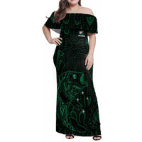Custom New Zealand Fishing Family Matching Off Shoulder Maxi Dress and Hawaiian Shirt Maori Tribal Pattern LT05 Mom's Dress Black - Polynesian Pride