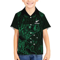 Custom New Zealand Fishing Family Matching Off Shoulder Short Dress and Hawaiian Shirt Maori Tribal Pattern LT05 Son's Shirt Black - Polynesian Pride