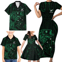 Custom New Zealand Fishing Family Matching Short Sleeve Bodycon Dress and Hawaiian Shirt Maori Tribal Pattern LT05 - Polynesian Pride