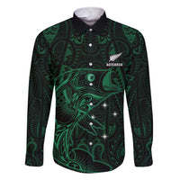 Custom New Zealand Fishing Family Matching Short Sleeve Bodycon Dress and Hawaiian Shirt Maori Tribal Pattern LT05 Dad's Shirt - Long Sleeve Black - Polynesian Pride