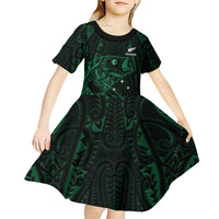 Custom New Zealand Fishing Kid Short Sleeve Dress Maori Tribal Pattern - Polynesian Pride