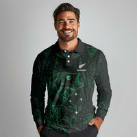 Custom New Zealand Fishing Long Sleeve Polo Shirt Maori Tribal Pattern - Polynesian Pride