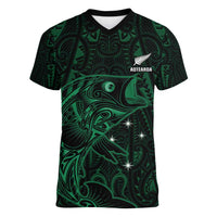 Custom New Zealand Fishing Women V-Neck T-Shirt Maori Tribal Pattern LT05 Female Black - Polynesian Pride