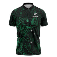 Custom New Zealand Fishing Zipper Polo Shirt Maori Tribal Pattern - Polynesian Pride