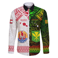 Custom Hawaii And Tahiti Family Matching Off Shoulder Long Sleeve Dress and Hawaiian Shirt Coat Of Arms Polynesian Pattern LT05 Dad's Shirt - Long Sleeve Reggae - Polynesian Pride