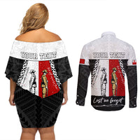 Personalised Tonga ANZAC Day Te Tau Manatui Kinautolu Couples Matching Off Shoulder Short Dress and Long Sleeve Button Shirt Lest We Forget LT05 - Polynesian Pride