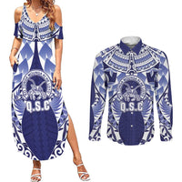 Personalised Tonga Queen Salote College Couples Matching Summer Maxi Dress and Long Sleeve Button Shirt Centenary Navy Version