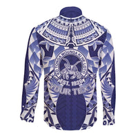 Personalised Tonga Queen Salote College Long Sleeve Button Shirt Centenary Navy Version