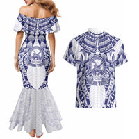 Personalised Tonga Queen Salote College Couples Matching Mermaid Dress and Hawaiian Shirt Centenary White Version