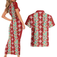 Hawaii Ohia Lehua Couples Matching Short Sleeve Bodycon Dress and Hawaiian Shirt Tropical Vibes Crimson LT05 - Polynesian Pride