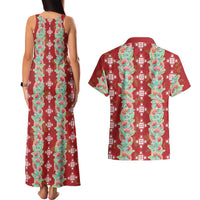Hawaii Ohia Lehua Couples Matching Tank Maxi Dress and Hawaiian Shirt Tropical Vibes Crimson