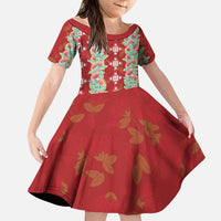 Hawaii Ohia Lehua Family Matching Off Shoulder Maxi Dress and Hawaiian Shirt Tropical Vibes Crimson LT05 Daughter's Dress Crimson - Polynesian Pride